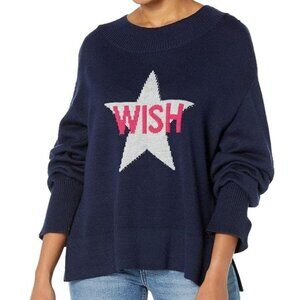 Victor Alfaro Collective Wish Graphic Wool Blend Sweater in Navy Blue M